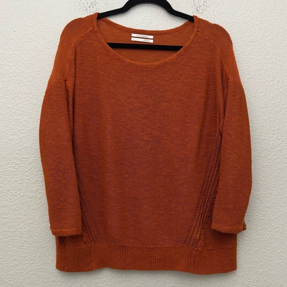 Anthropologie Mayfield Burnt Orange Linen Blend‎ Sweater Small Boho Lagenlook
